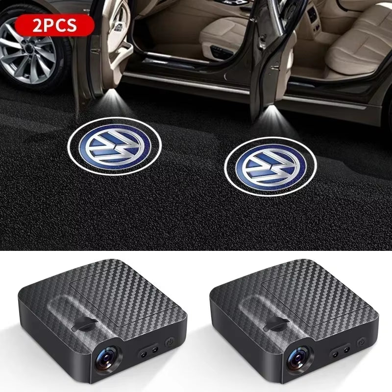 1/2Pcs Car LED Door Welcome Light Laser Projector Badge Emblem Lamp for Golf Polo Beetle Passat Tiguan Touran Rline R