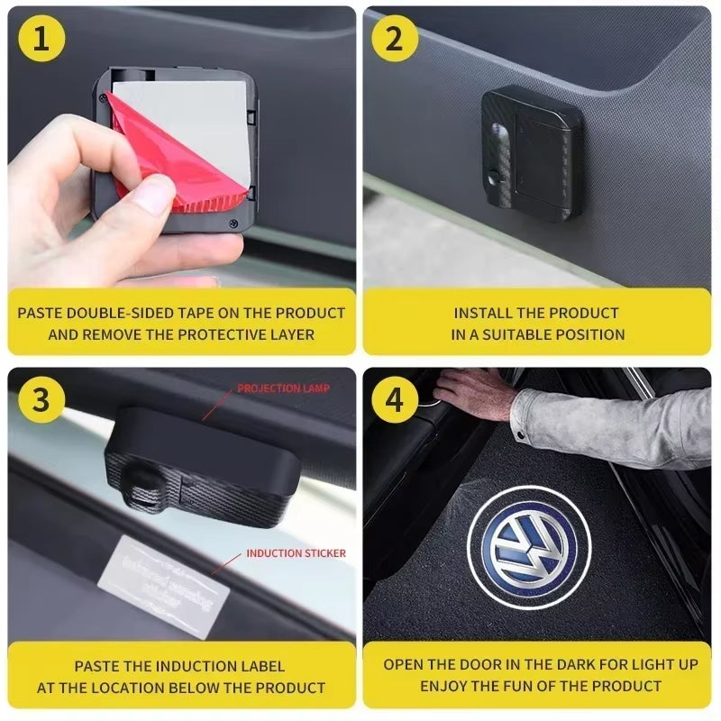 1/2Pcs Car LED Door Welcome Light Laser Projector Badge Emblem Lamp for  Golf Polo Beetle Passat Tiguan Touran Rline R
