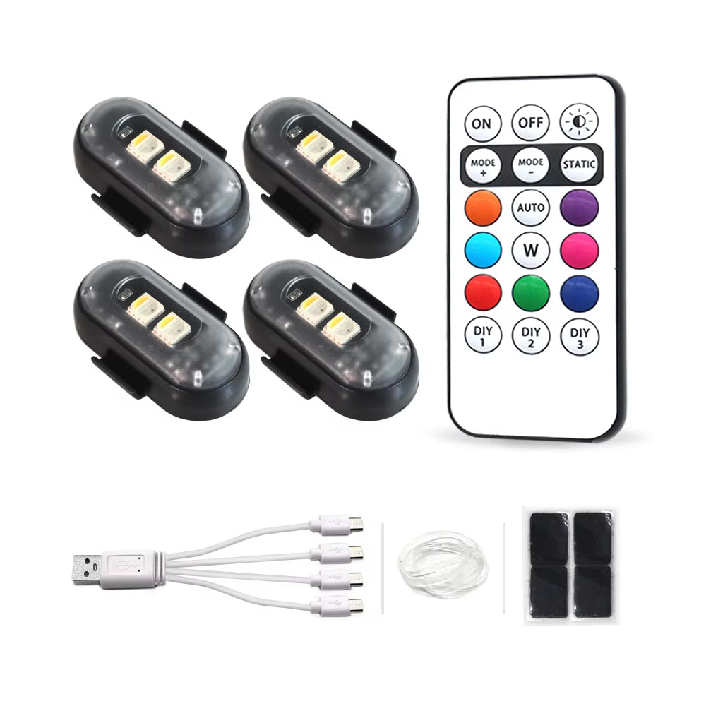 4/10X Car LED Light Multifunctional Car LED Warning Light, Rechargeable Wireless Car Light with Remote Control, Decorative Light